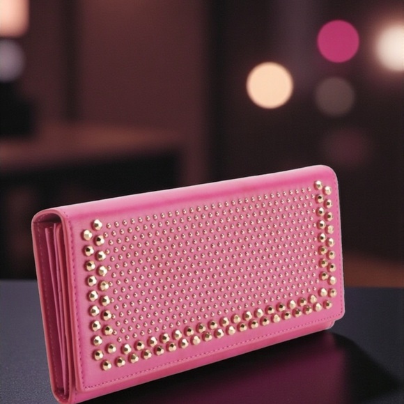 MCM Fuchsia Large Leather Wallet with Studded Gold Accents. All Inclusion! - Picture 4 of 11